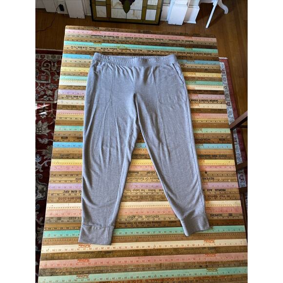J Jill Pure Pants L Khaki Heathered Joggers Pocket Elastic Waist Comfort Cozy - Picture 1 of 10